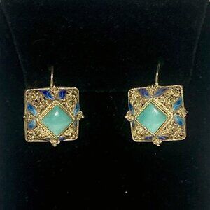 Barbara Garwood Turquoise Earrings 24KT GOLD OVER STERLING